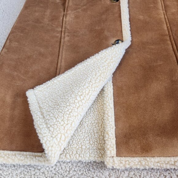 NWOT Faux Suede Sherpa-Lined Long Coat XS fits like a SM - Picture 5 of 11